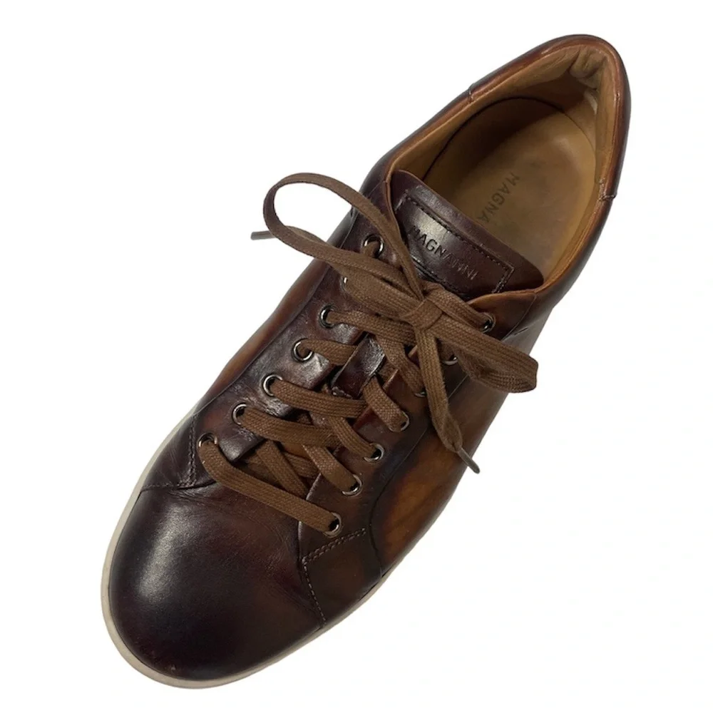 Magnanni Leather Sneakers High Quality Luxury Made In Spain Brown Mens Size 9